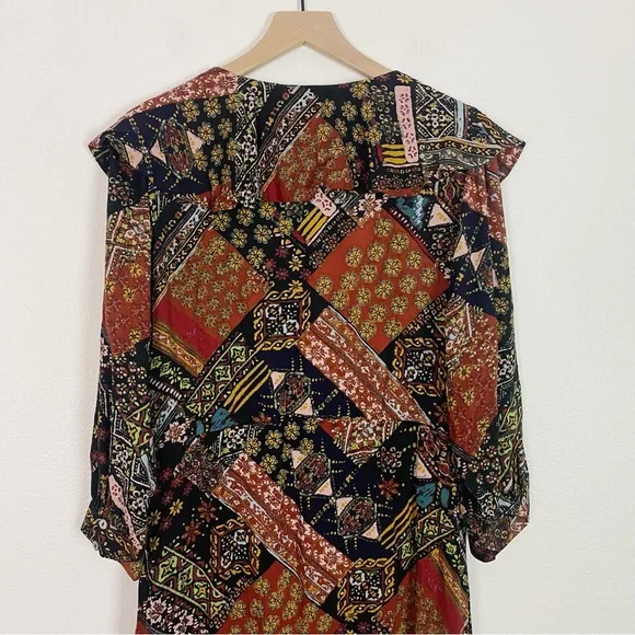 NWT Free People Lennon Patchwork Printed Ruffle Collar Boho Maxi Dress Size XL